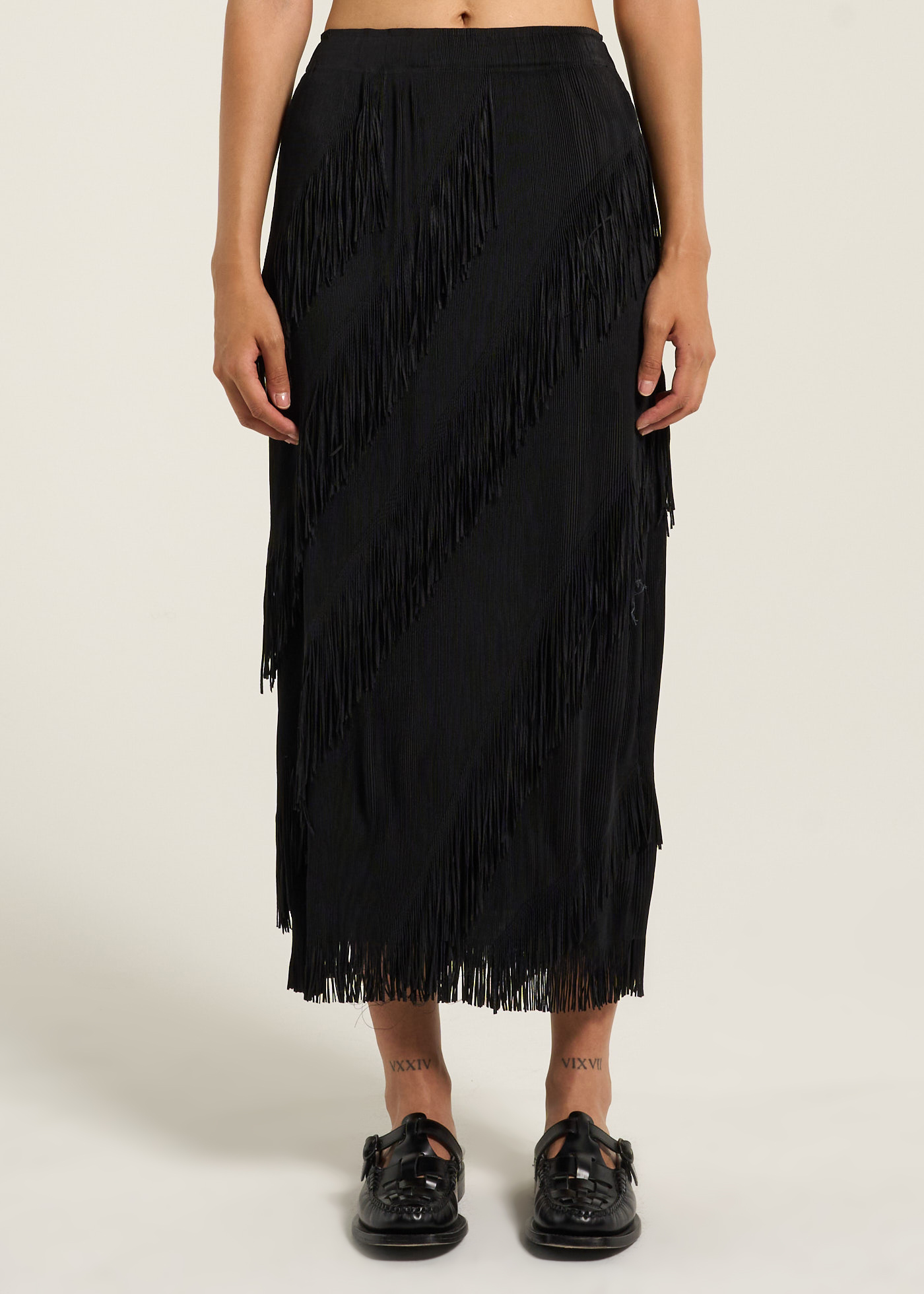 ELOWEN | Lexi Fringe Midi Skirt - Black